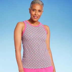 Open Box - Lands' End Women's UPF 50 Geo Print High Neck Tankini Top - Pink/Orange S