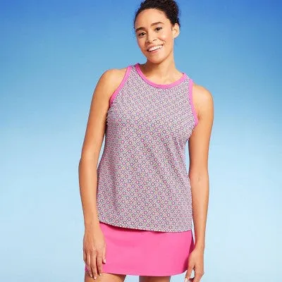 Open Box - Lands' End Women's UPF 50 Geo Print High Neck Tankini Top - Pink/Orange S