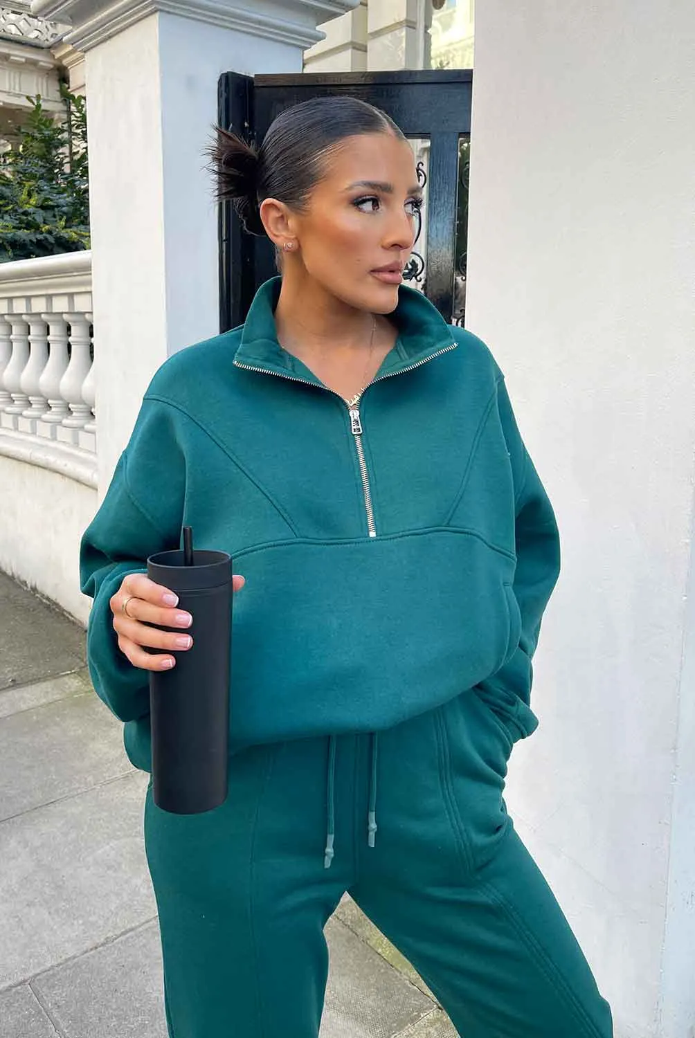 Oversized Half Zip Pullover Sweatshirt Forest Green