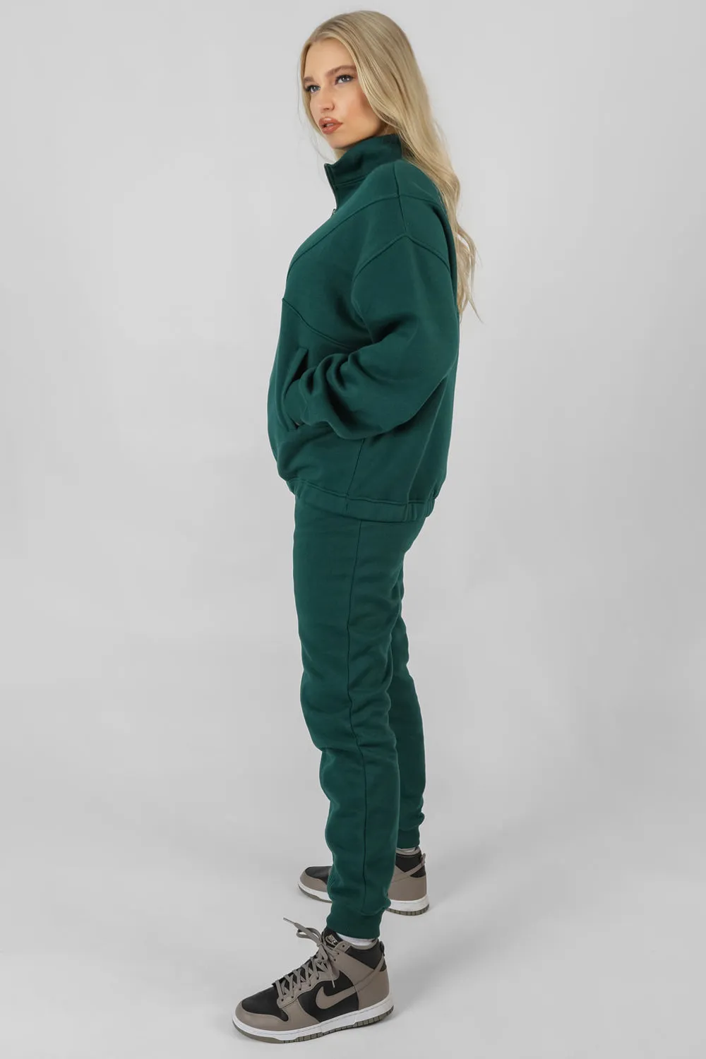 Oversized Half Zip Pullover Sweatshirt Forest Green