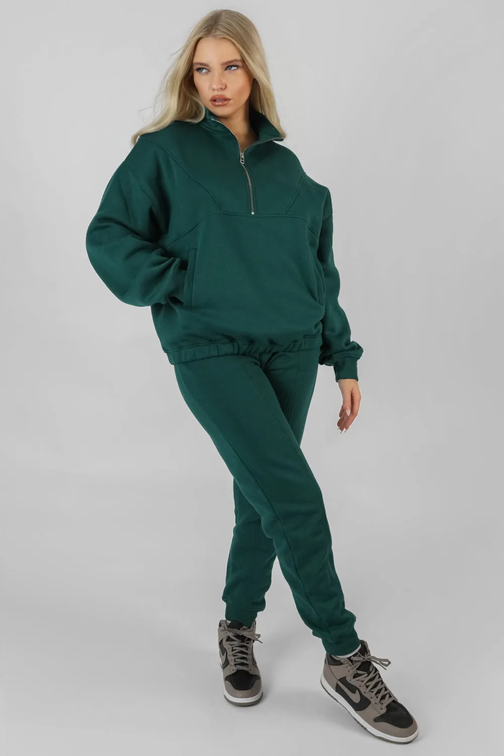 Oversized Half Zip Pullover Sweatshirt Forest Green