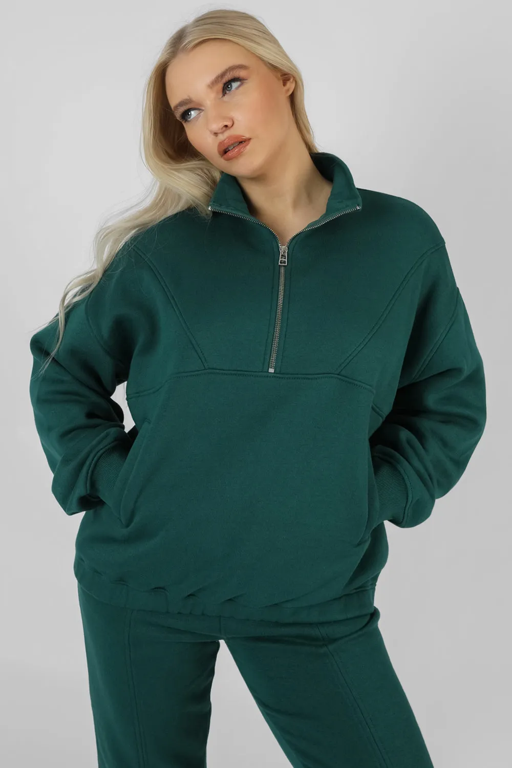 Oversized Half Zip Pullover Sweatshirt Forest Green
