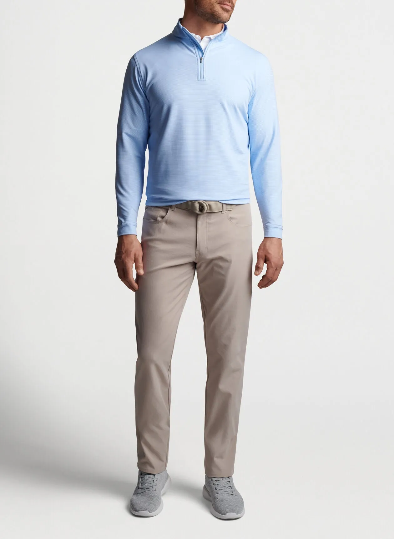 Perth Sugar Stripe Performance Quarter-Zip in Cottage Blue/White by Peter Millar