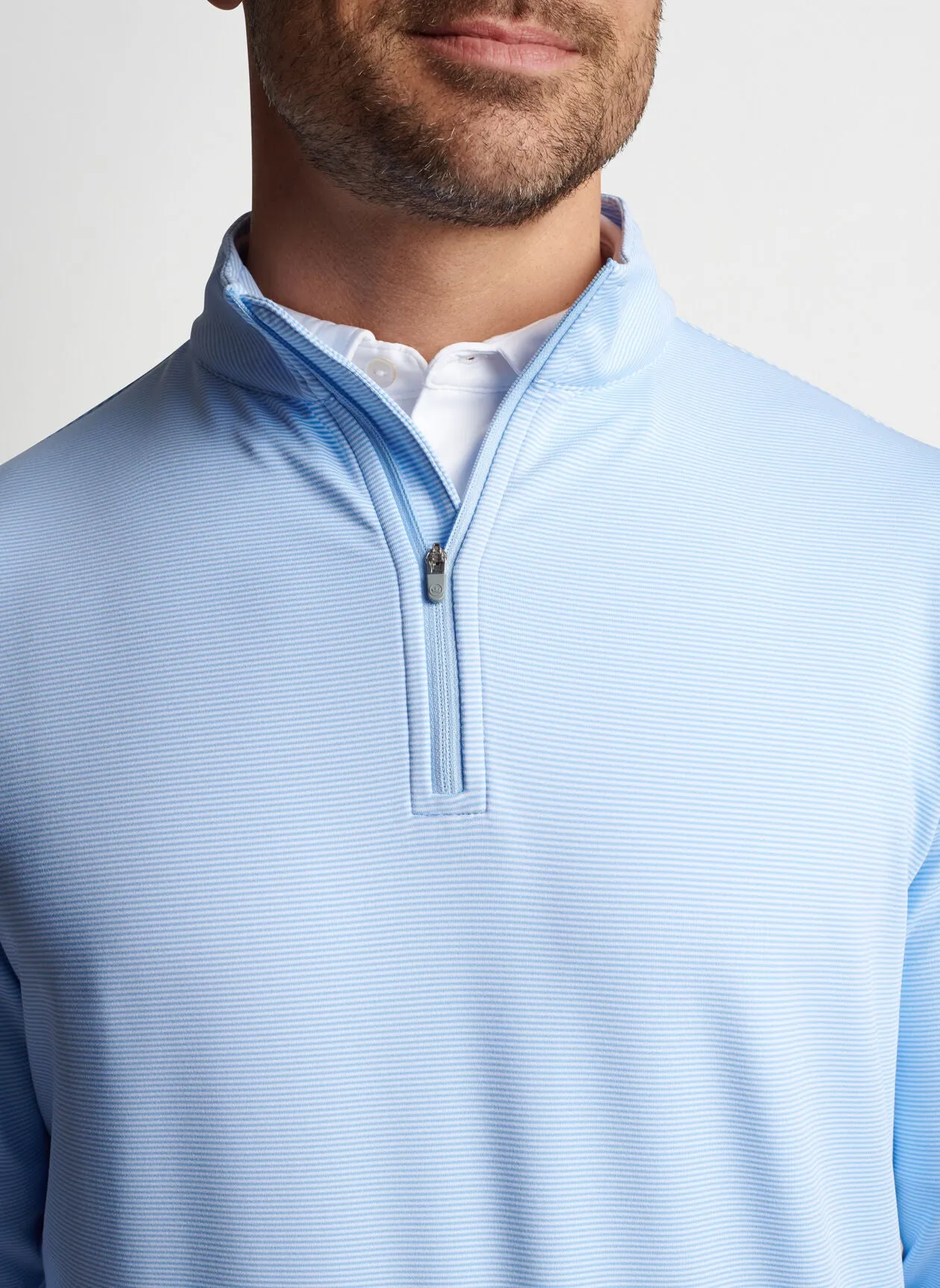 Perth Sugar Stripe Performance Quarter-Zip in Cottage Blue/White by Peter Millar