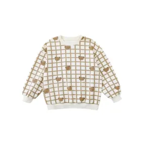 Petite Bear: Plaid Bear Pattern Pullover Sweatshirt