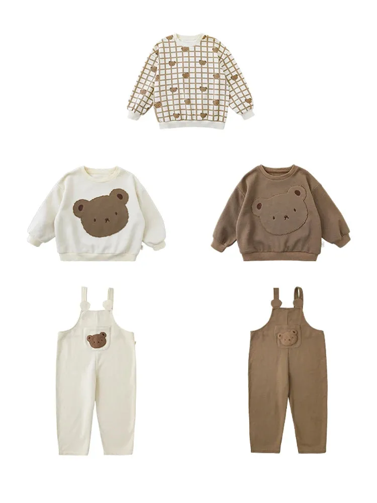 Petite Bear: Plaid Bear Pattern Pullover Sweatshirt