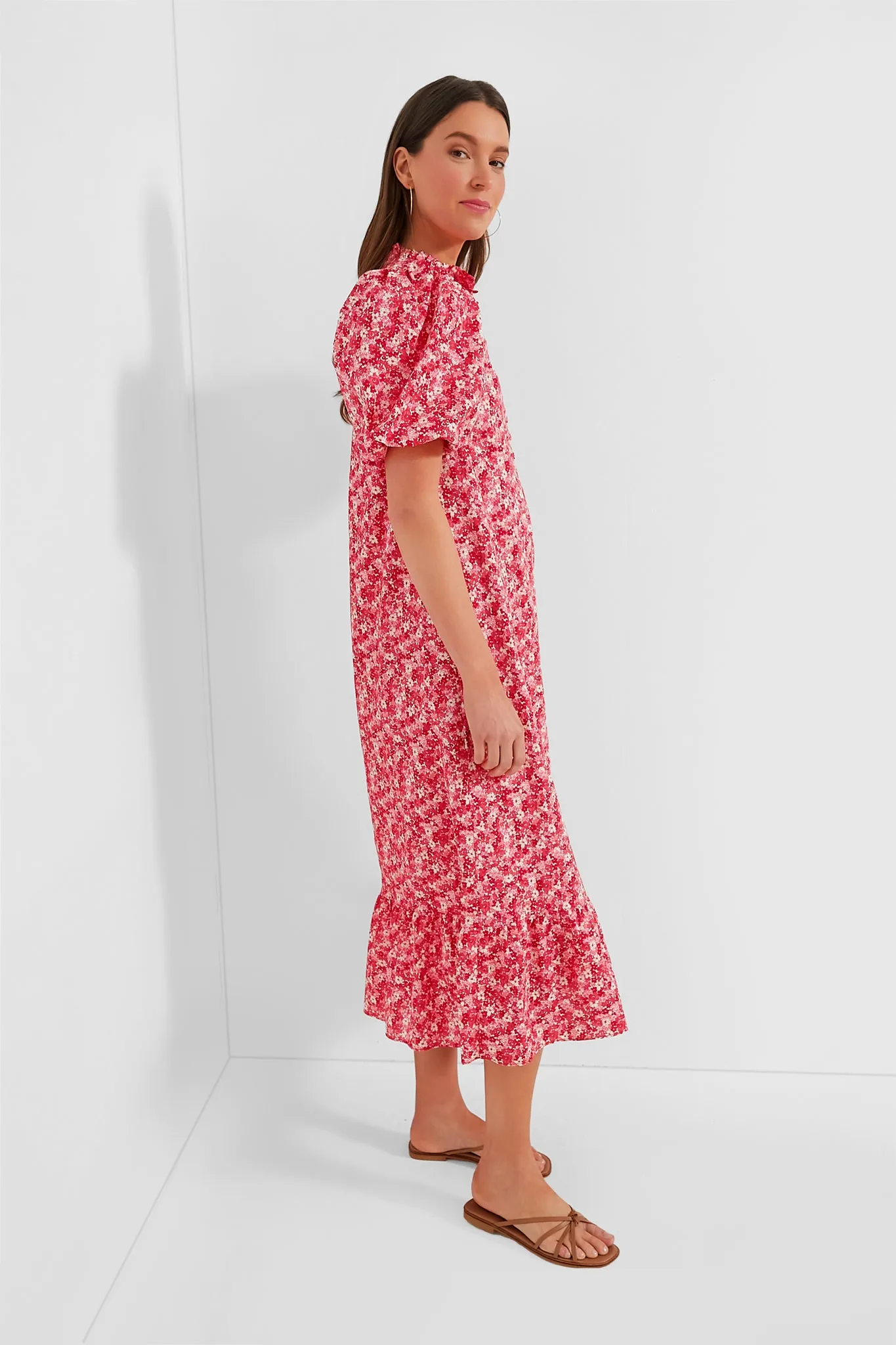 Pink and Red Floral Mimi Midi Dress