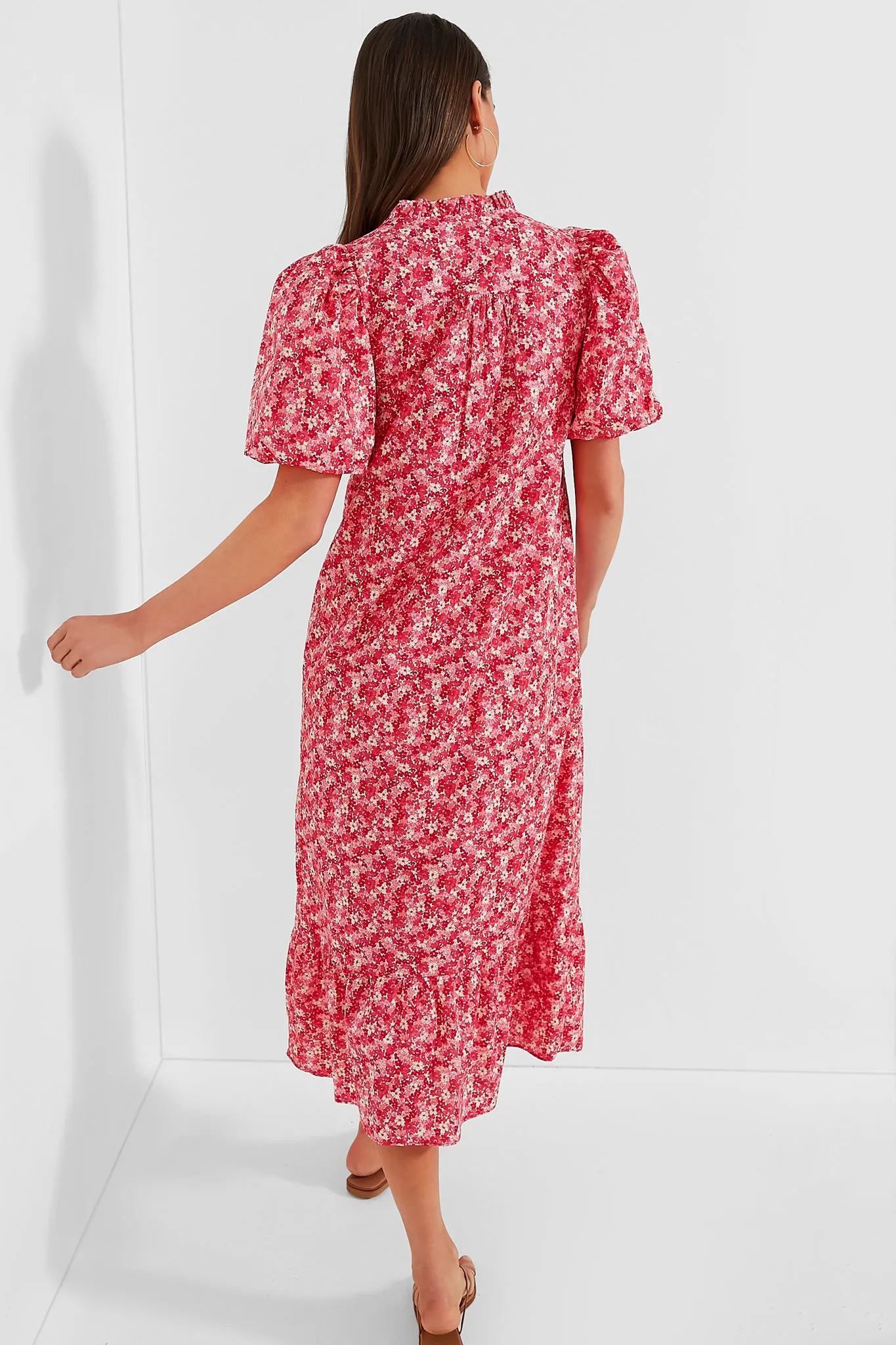 Pink and Red Floral Mimi Midi Dress