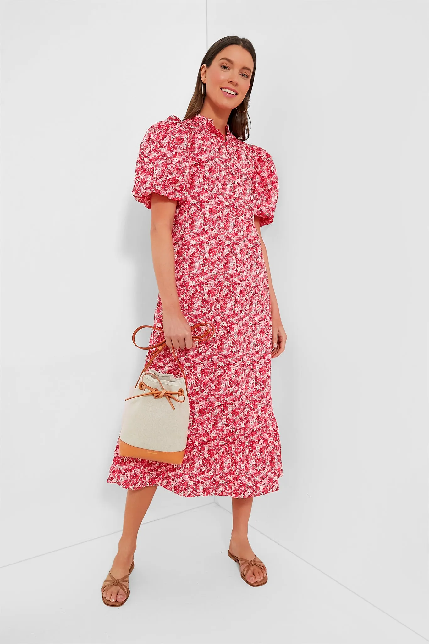 Pink and Red Floral Mimi Midi Dress