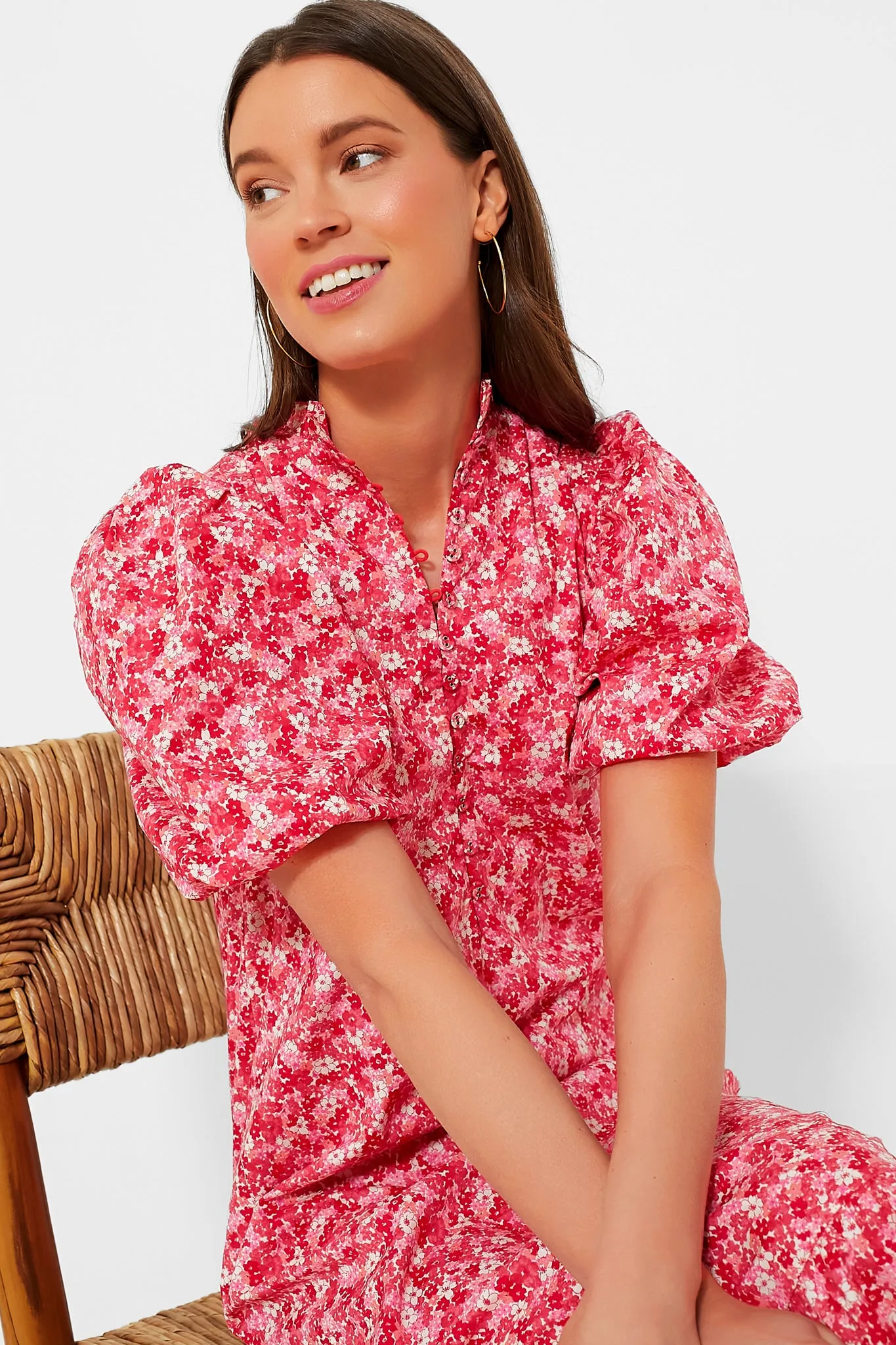 Pink and Red Floral Mimi Midi Dress