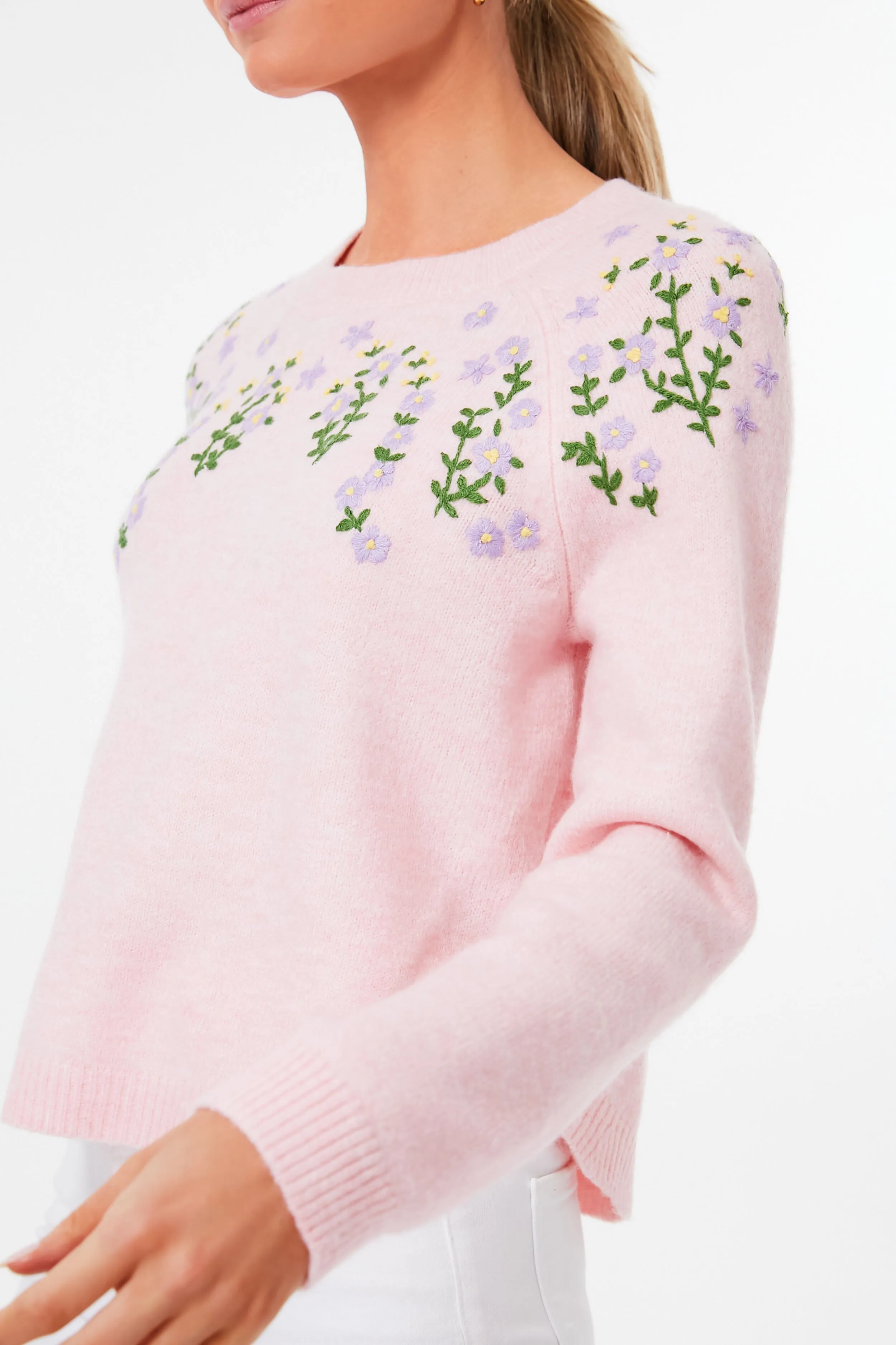 Pink Floral Embroidered Lilah Sweater