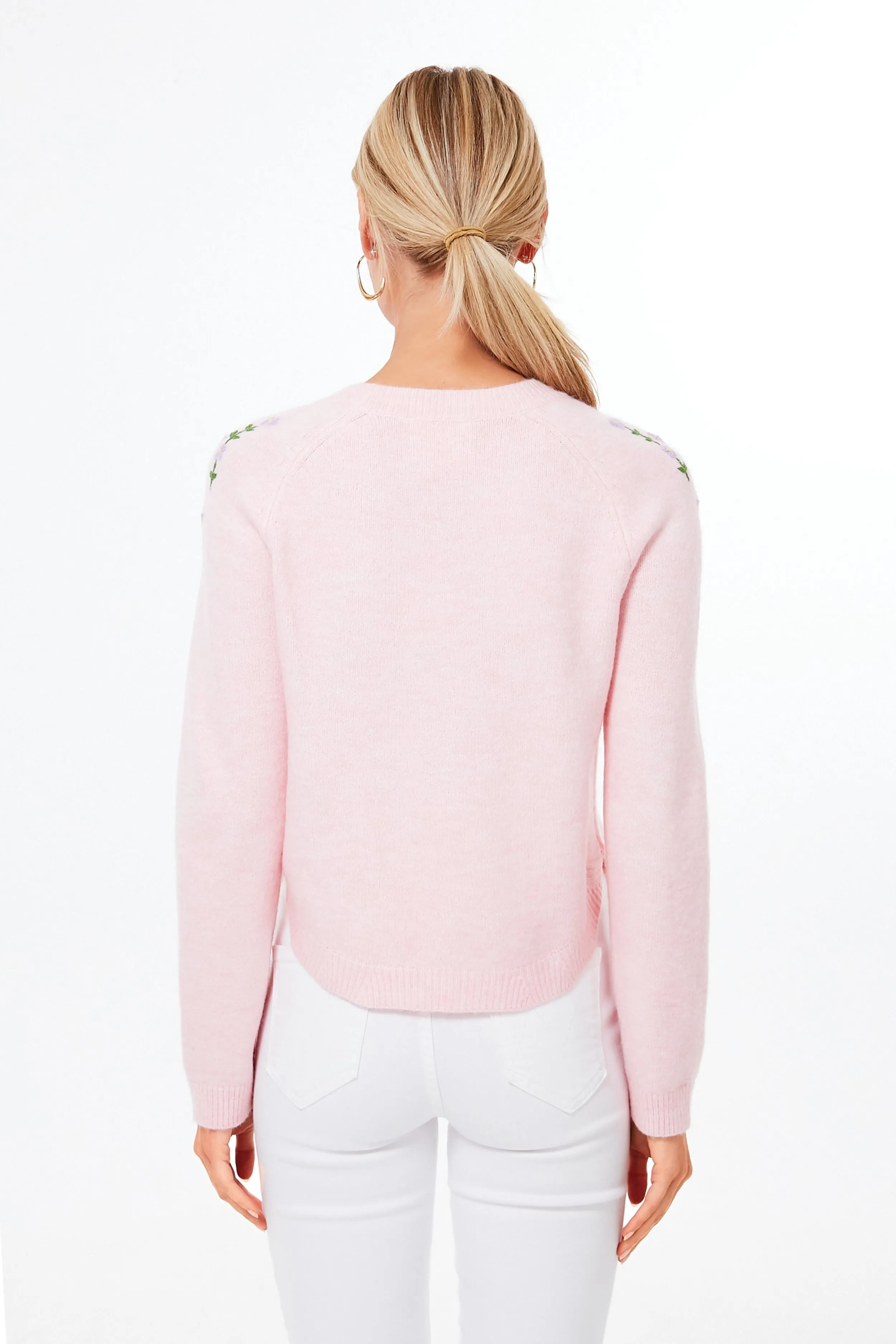 Pink Floral Embroidered Lilah Sweater