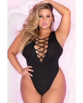 Pink Lipstick X-change Crisscross Bodysuit Black 1x-2x