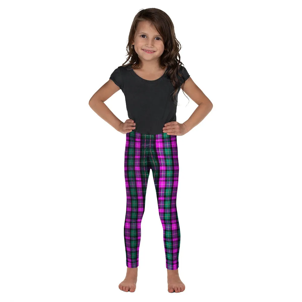Pink Plaid Print Kid's Tights, Best Pink Designer Kid's/ Girl's Leggings Active Wear Yoga Pants -Made in USA/EU