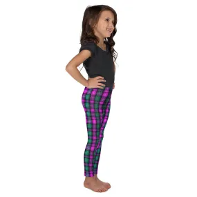 Pink Plaid Print Kid's Tights, Best Pink Designer Kid's/ Girl's Leggings Active Wear Yoga Pants -Made in USA/EU
