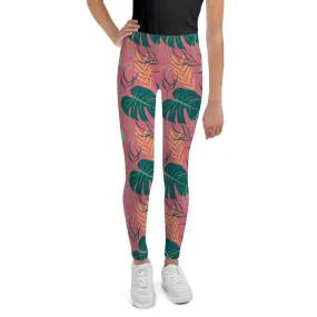 Pink Tropical Leaves Youth Leggings
