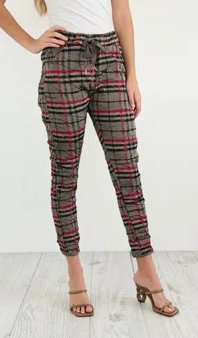Plaid Wish List Italian Joggers- Dark Taupe