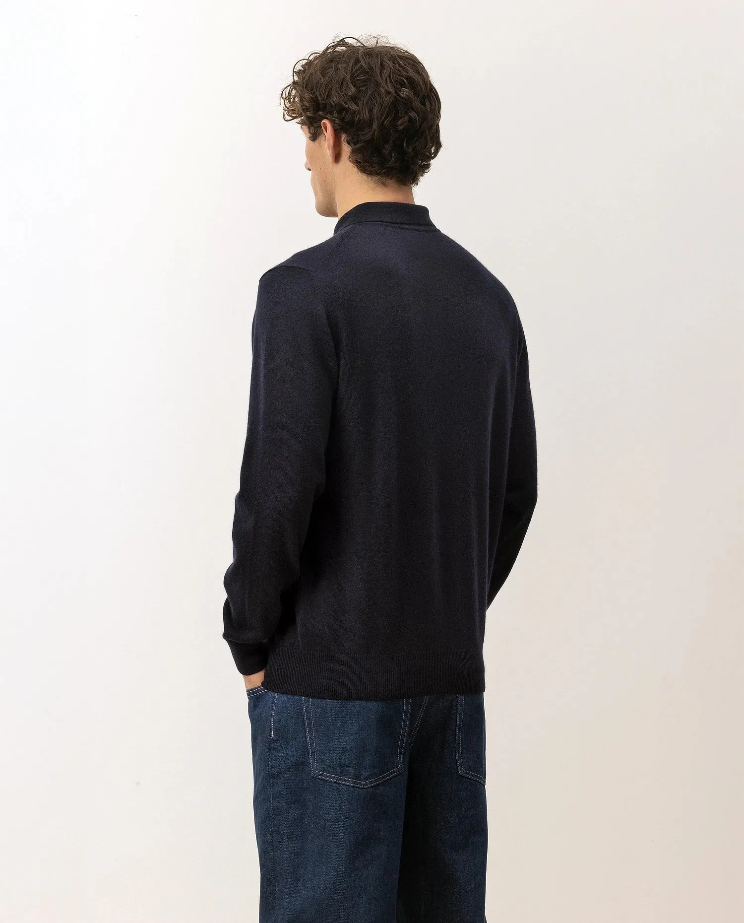 Polo Pullover aus Cashmere in Navy