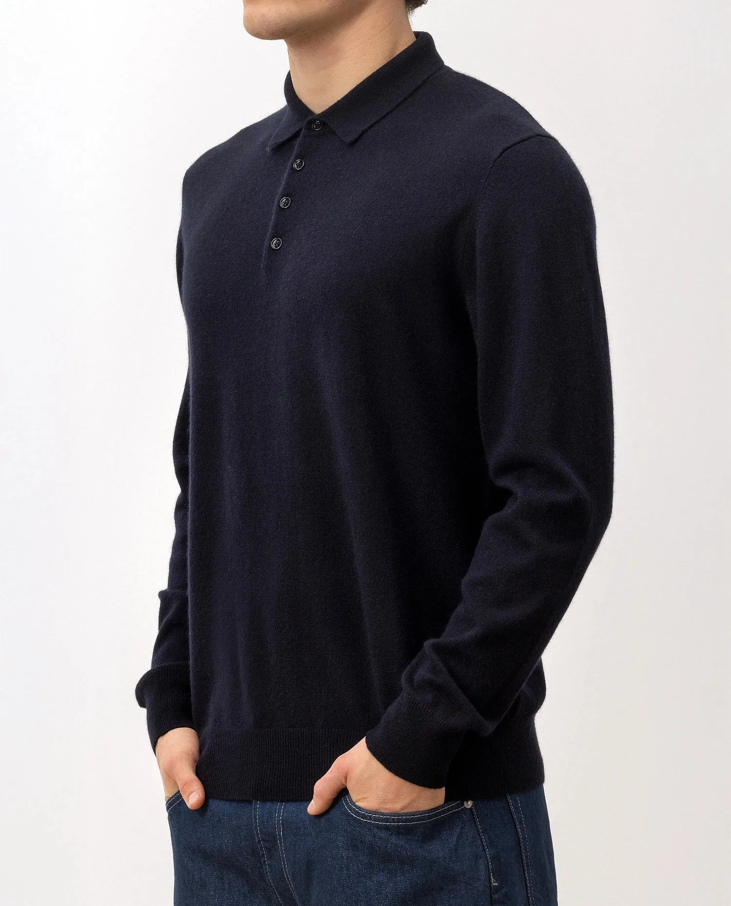 Polo Pullover aus Cashmere in Navy