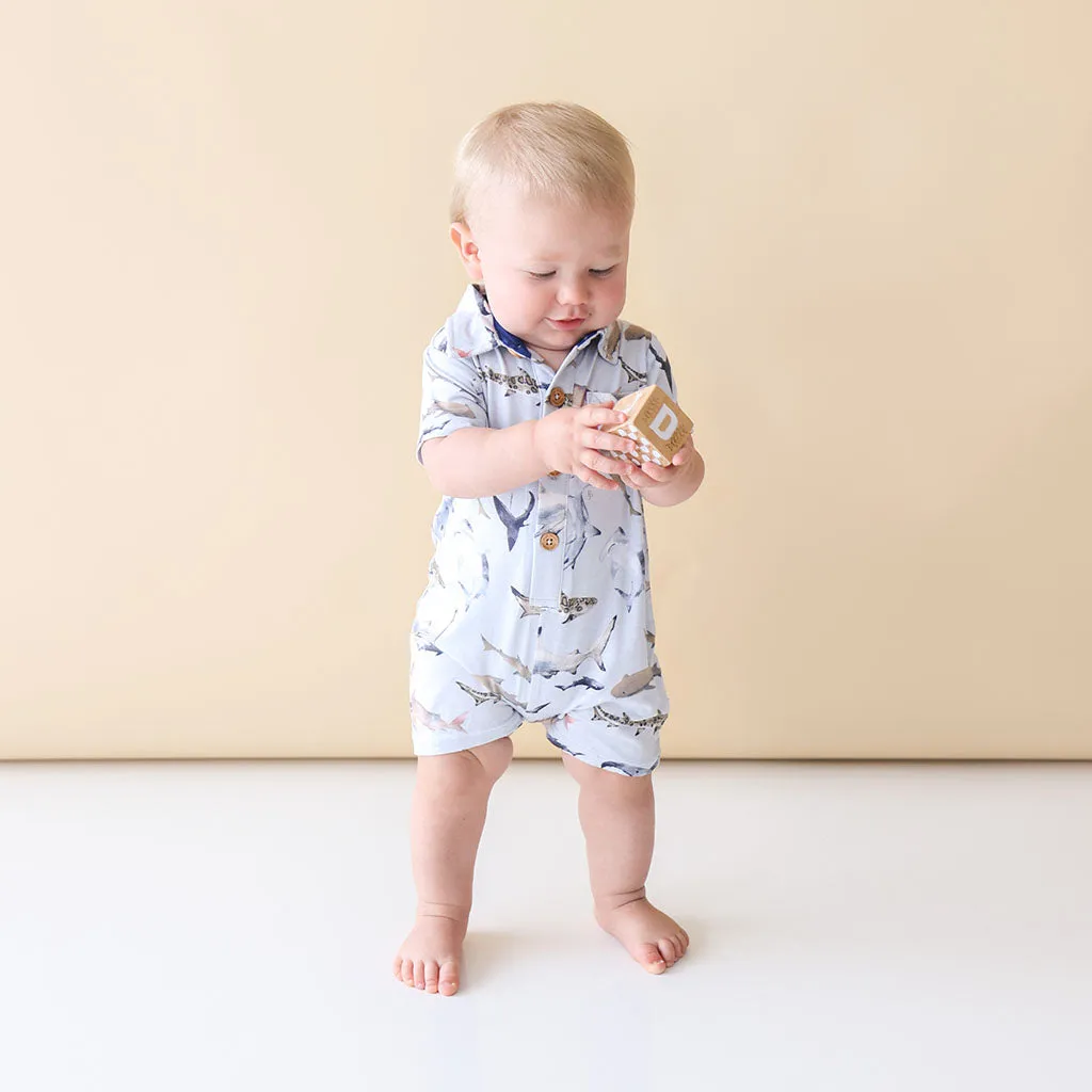 Posh Peanut Maverick S/S Collared Henley Romper