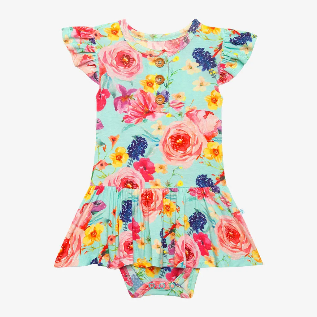 Posh Peanut Olivia Mae Ruffled Capsleeve Henley Twirl Skirt Bodysuit