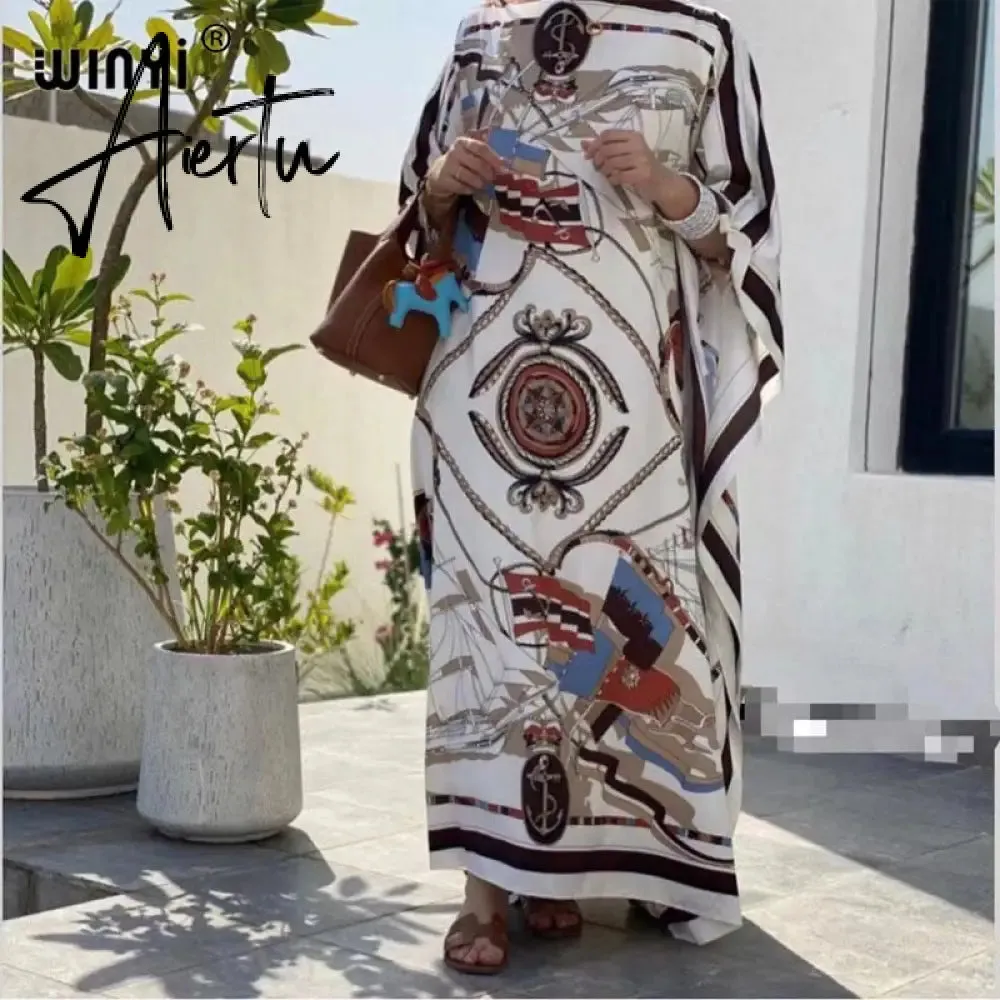 Printed  Dresses For Women  Fashion Design Loose Dress Batwing Maxi Long Femme Vestidos Summer Autumn Party Elegant Dress