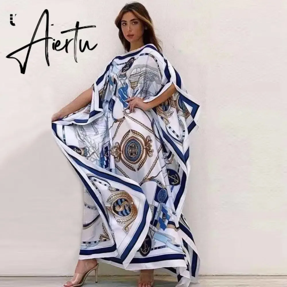 Printed  Dresses For Women  Fashion Design Loose Dress Batwing Maxi Long Femme Vestidos Summer Autumn Party Elegant Dress