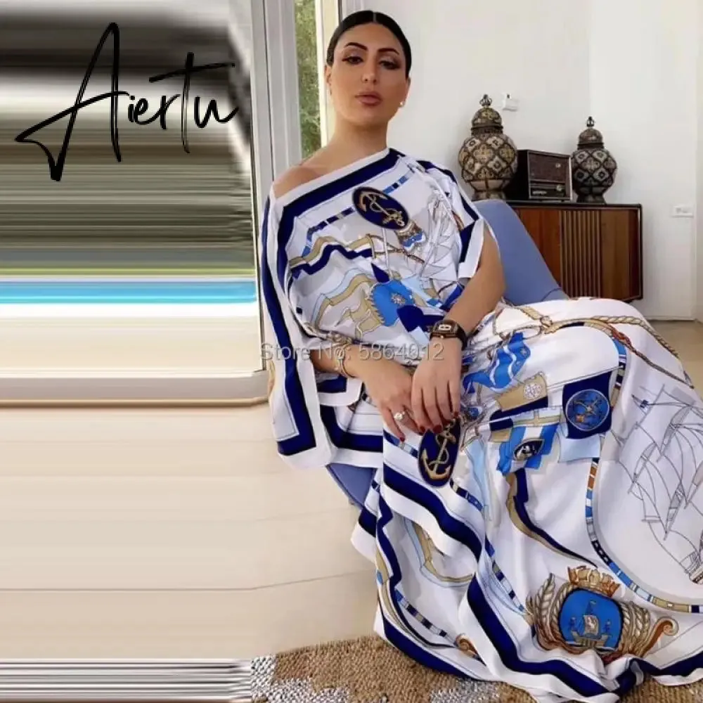 Printed  Dresses For Women  Fashion Design Loose Dress Batwing Maxi Long Femme Vestidos Summer Autumn Party Elegant Dress