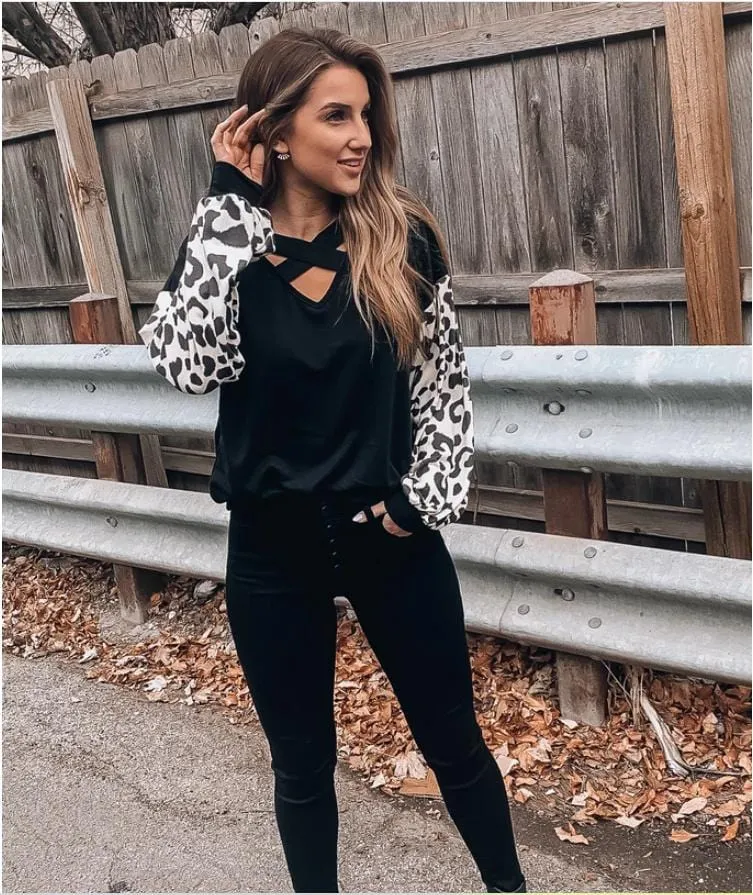 Puffed Leopard Sleeve Tunic