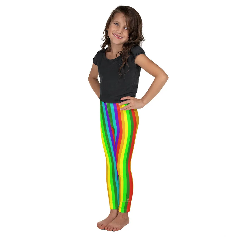 Rainbow Kid's Leggings, Modern Stylish Vertical Stripe Girl's Tight Pants- Made in USA/EU