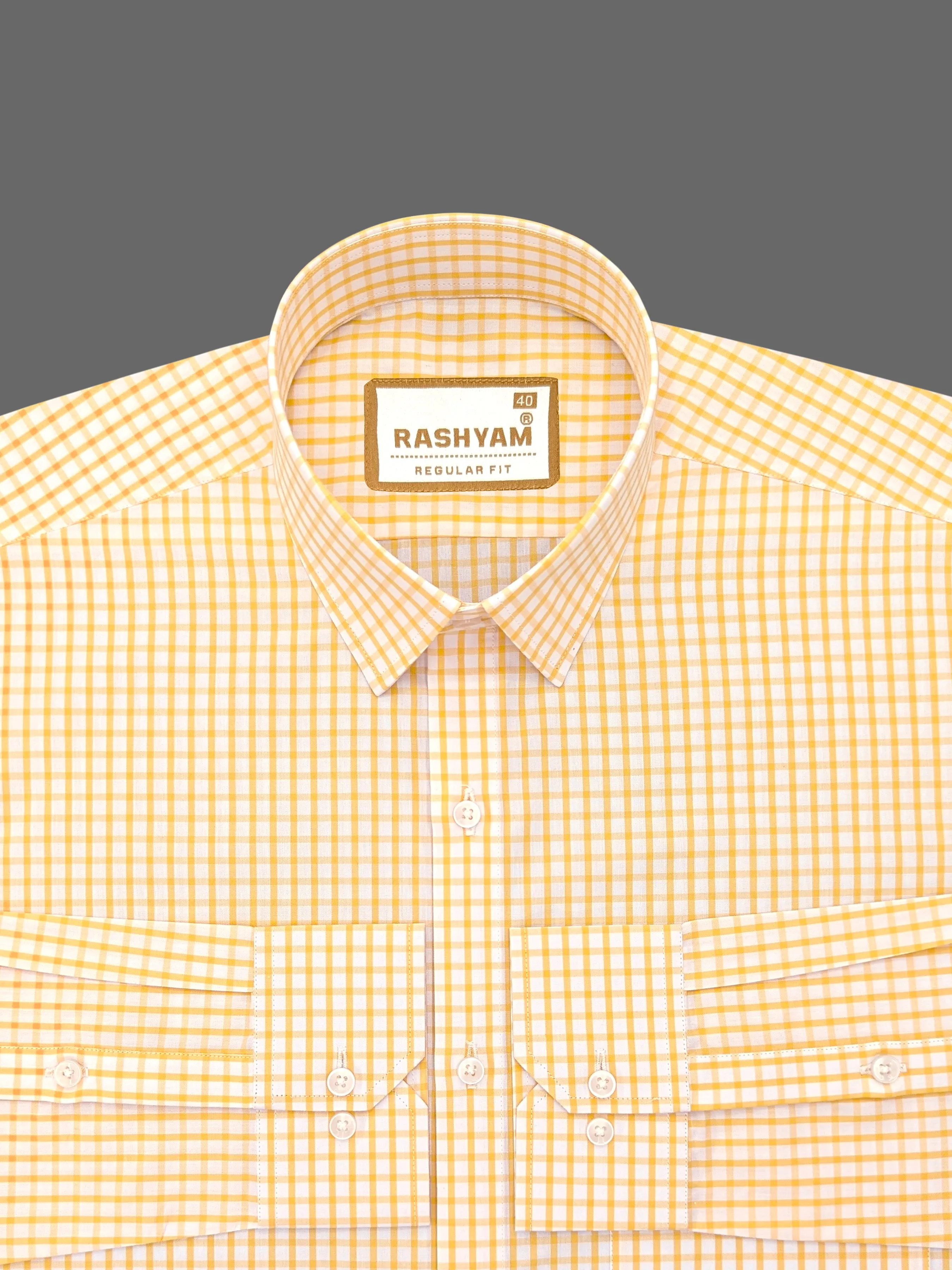 Rashyam Premium Yellow Checks Formal Giza Cotton Shirt