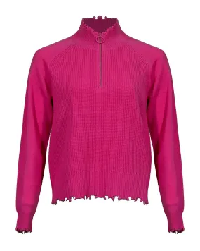 Raw Edge Zip Neck Pullover