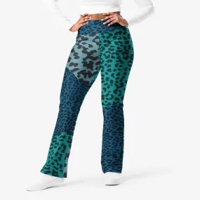 Recycled Flare leggings "Frankencheetah" Blue/Teal