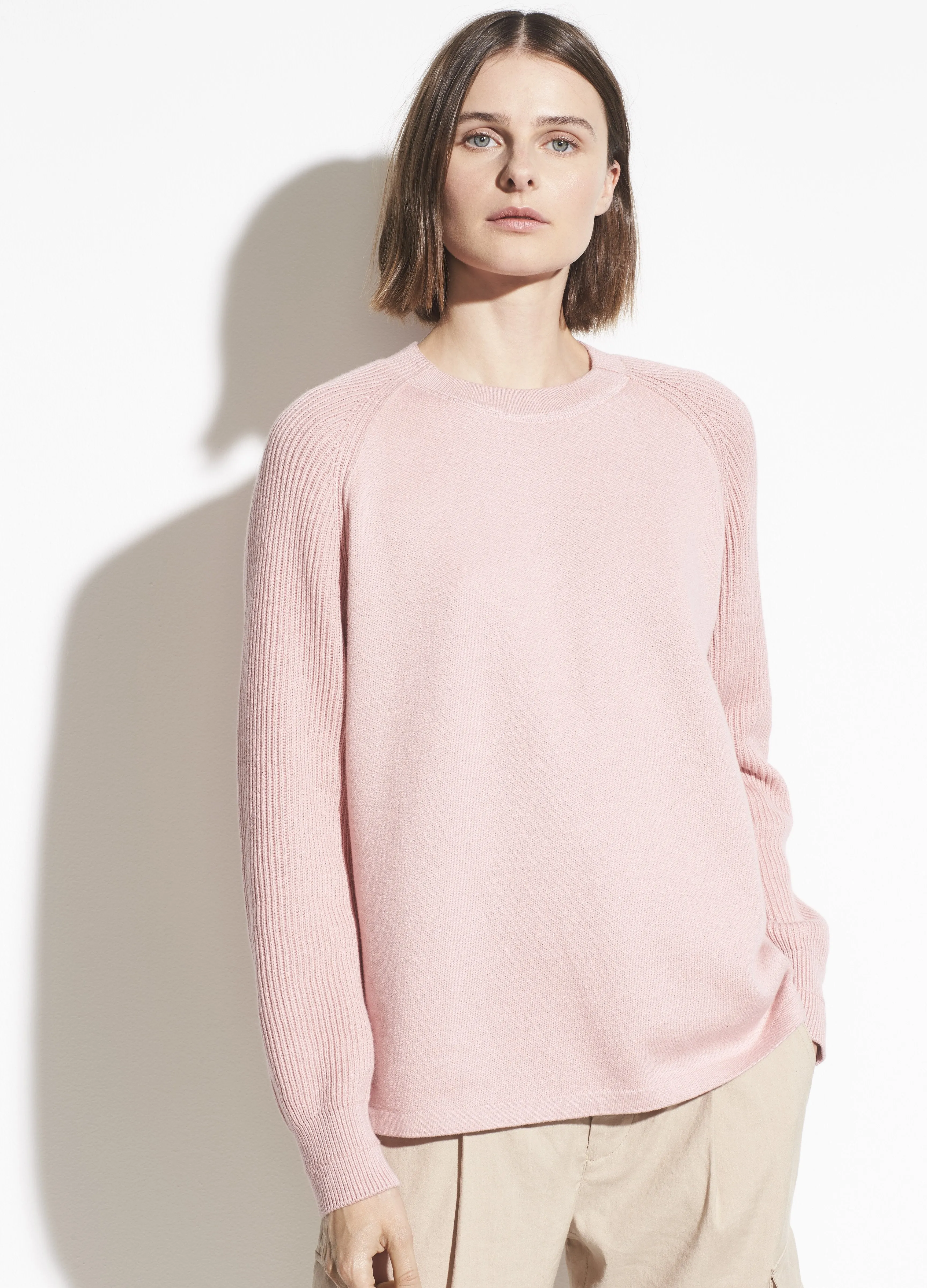 Ribbed Raglan Sleeve Crew in Blossom