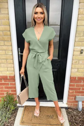Sage Wrap Belted Jumpsuit