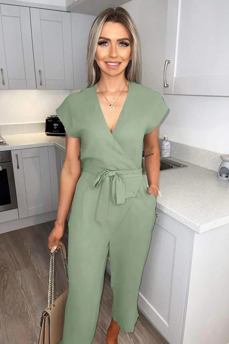Sage Wrap Belted Jumpsuit