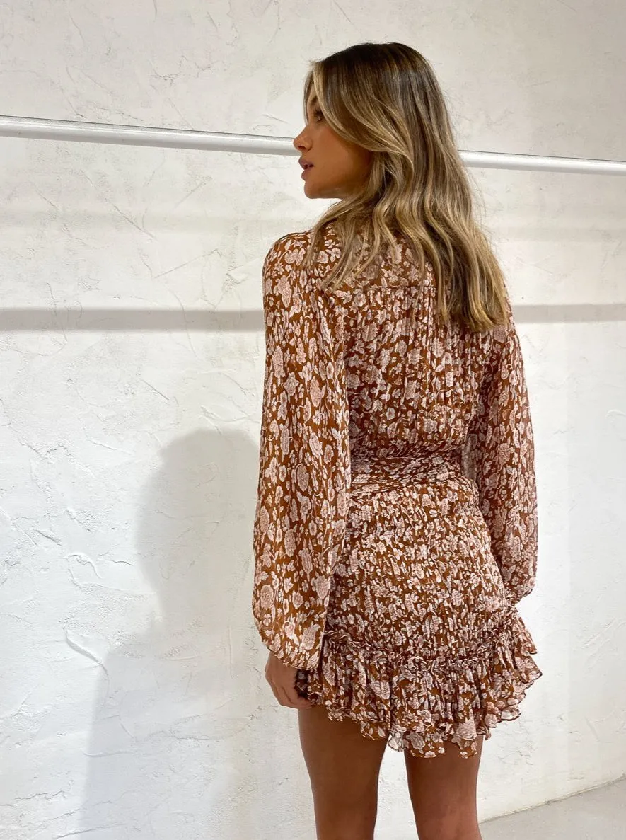 Shona Joy Odette Batwing Ruched Mini Dress in Clay/Ivory