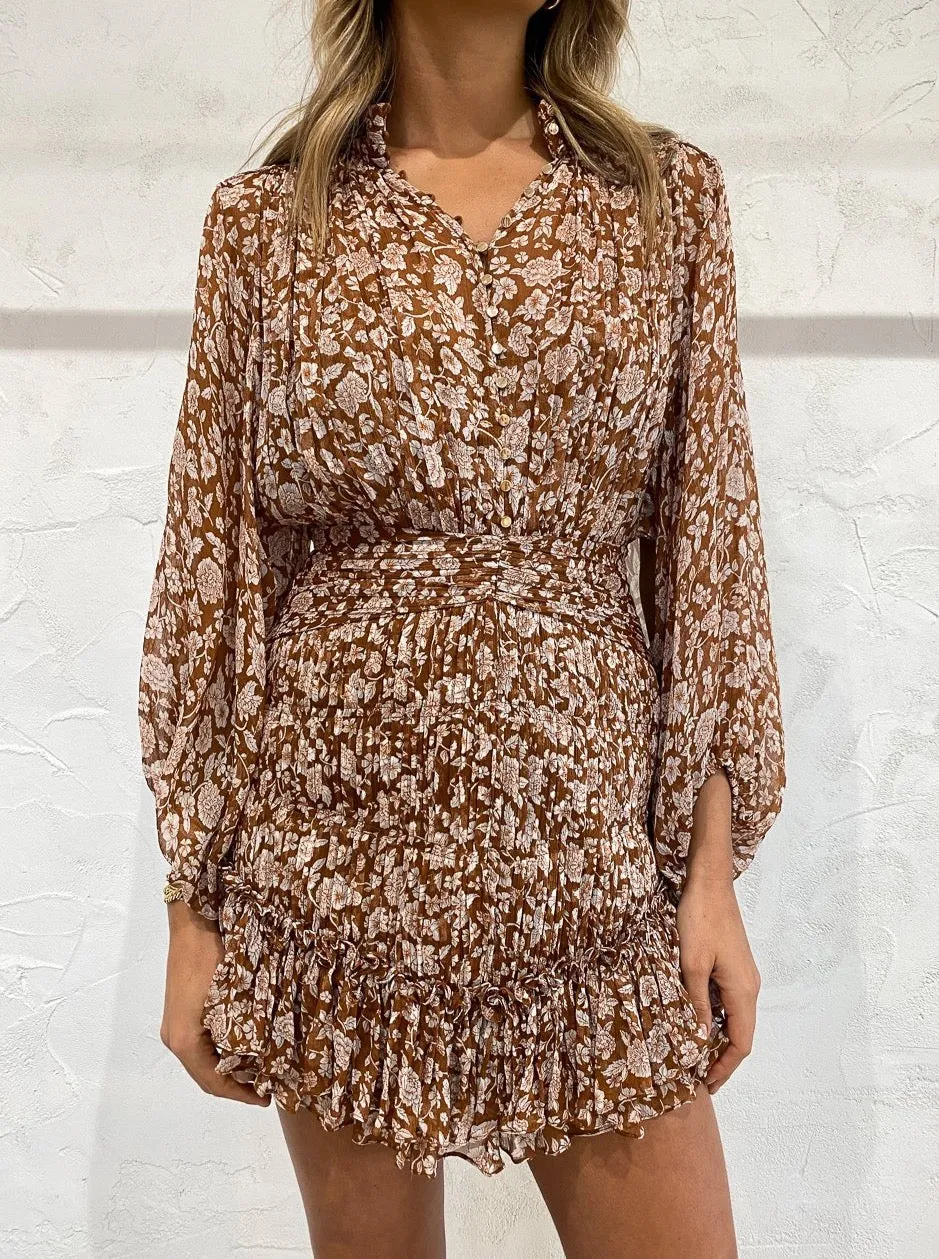 Shona Joy Odette Batwing Ruched Mini Dress in Clay/Ivory