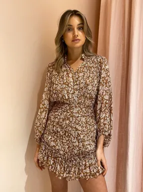Shona Joy Odette Batwing Ruched Mini Dress in Clay/Ivory