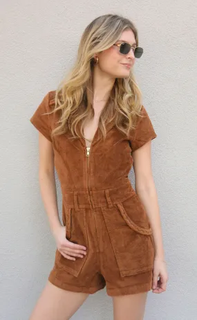 show me your mumu: outlaw romper - saddle brown