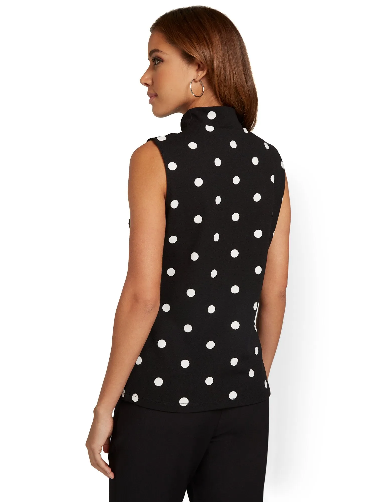 Sleeveless Turtleneck Knit Top - Polka-Dot