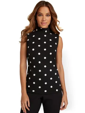 Sleeveless Turtleneck Knit Top - Polka-Dot
