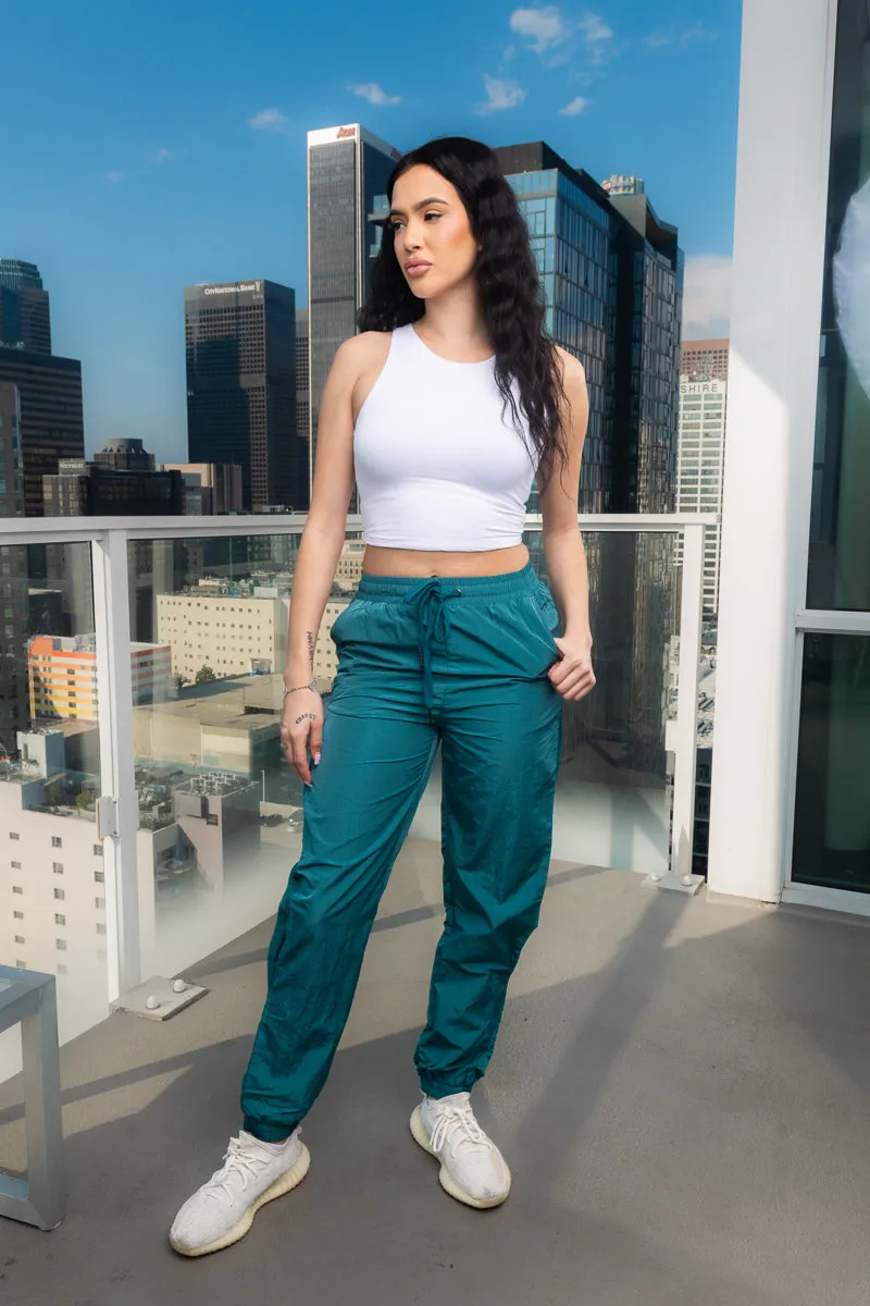 Solid Drawstring Elastic Waist Joggers Pants With Sheer Mesh Contrast on the sides and 2 Pockets (NP70097)
