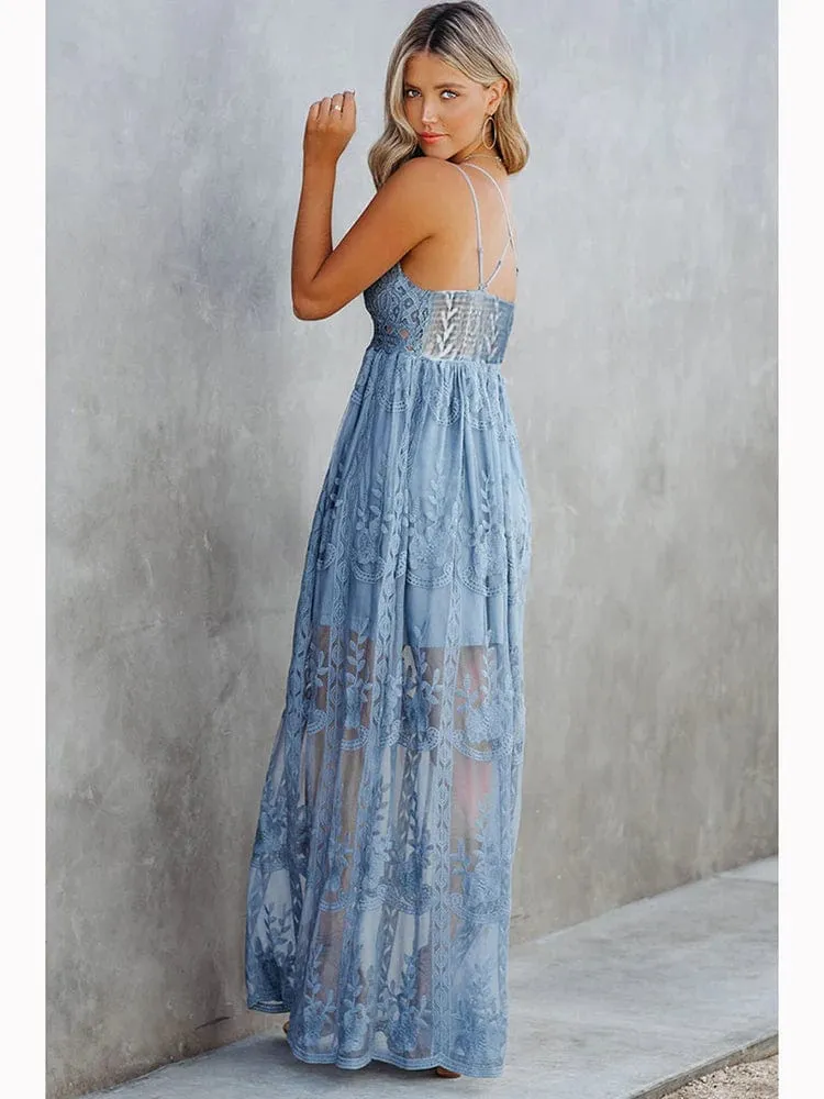 Spaghetti Strap Lace Boho Maxi Dress