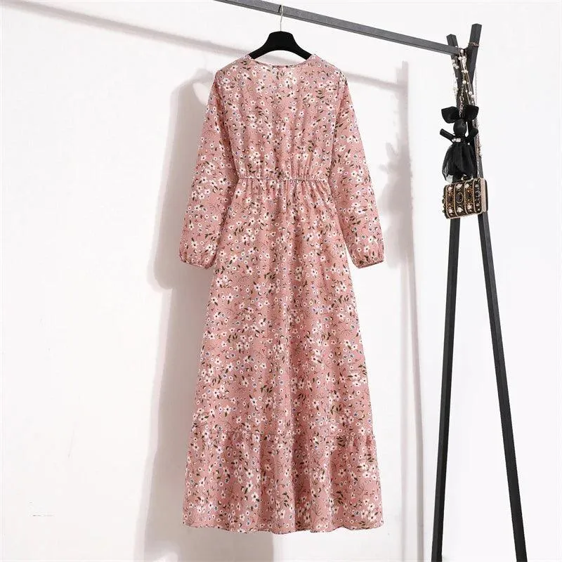 Spring Bohemian Maxi Dress: Floral Beach Party O-Neck Long Mujer Vestidos
