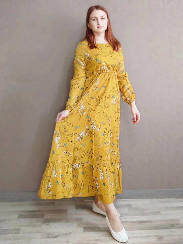 Spring Bohemian Maxi Dress: Floral Beach Party O-Neck Long Mujer Vestidos