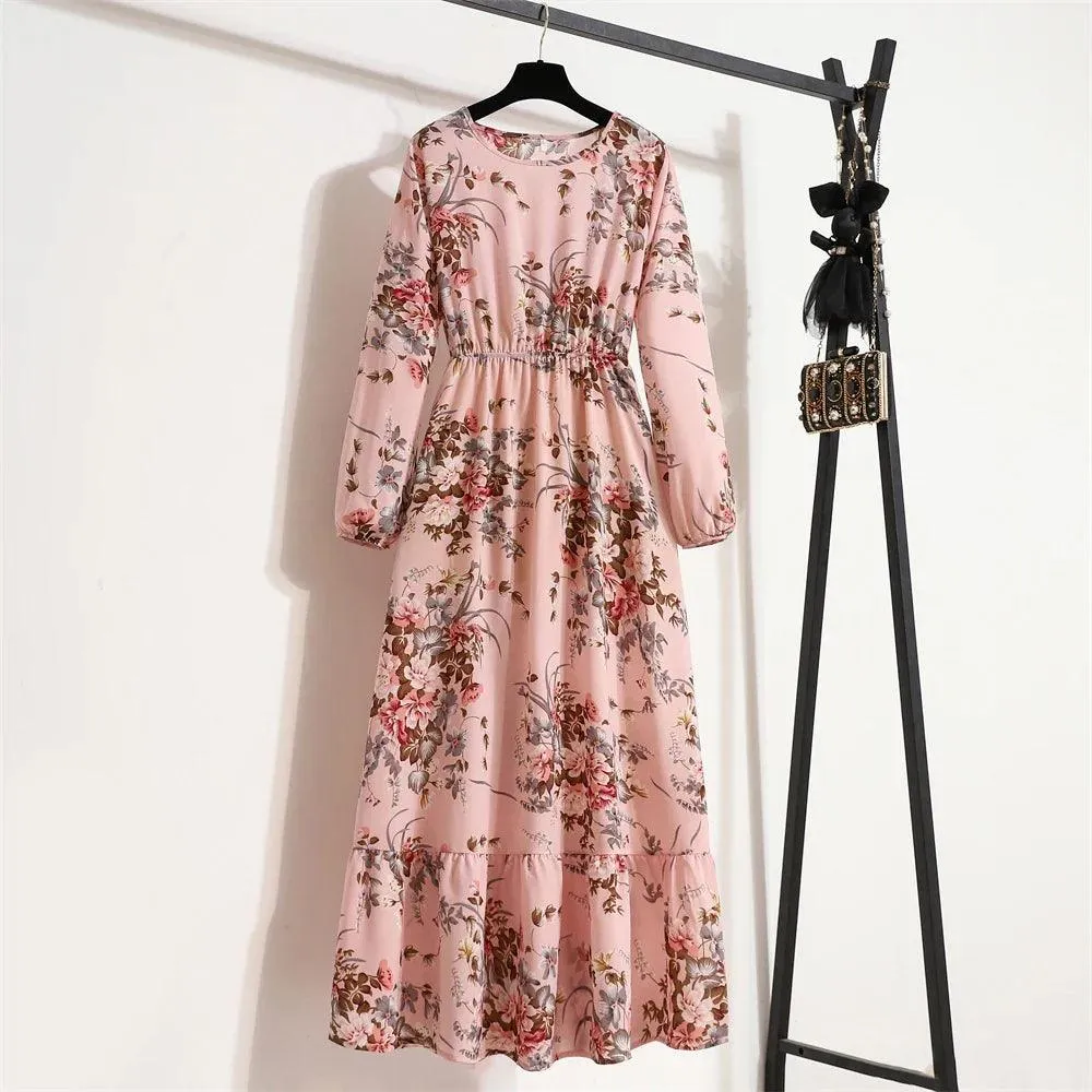 Spring Bohemian Maxi Dress: Floral Beach Party O-Neck Long Mujer Vestidos