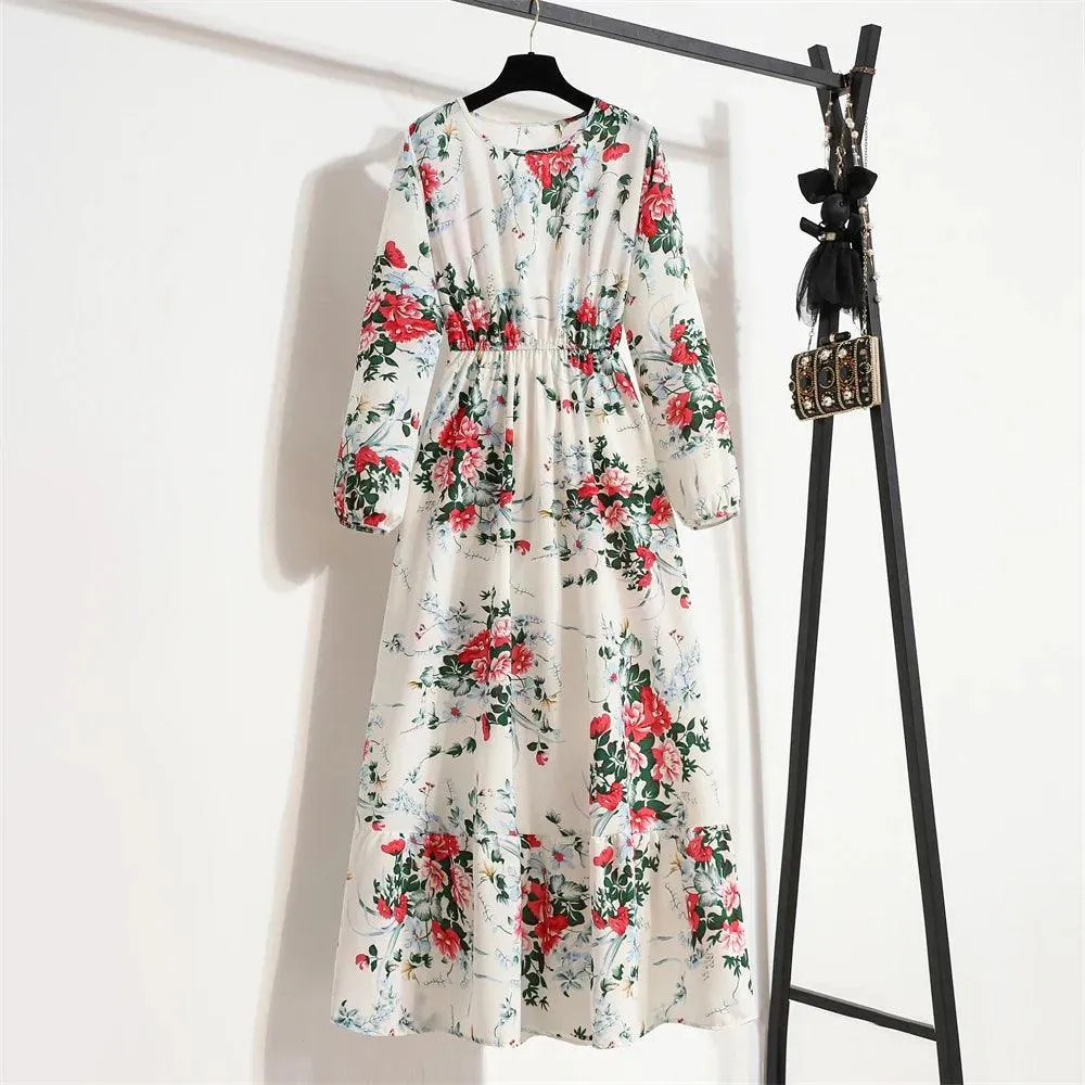 Spring Bohemian Maxi Dress: Floral Beach Party O-Neck Long Mujer Vestidos
