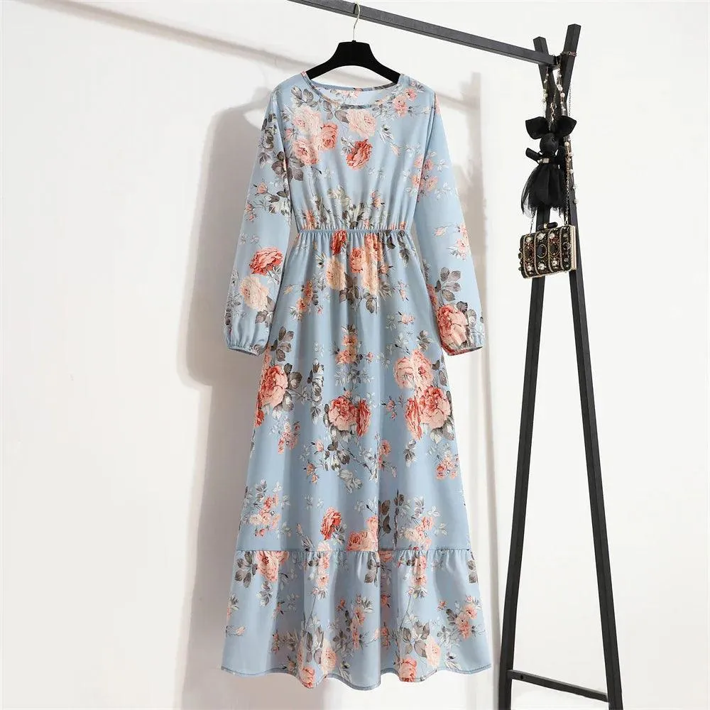Spring Bohemian Maxi Dress: Floral Beach Party O-Neck Long Mujer Vestidos