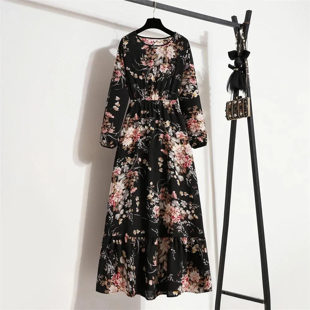 Spring Bohemian Maxi Dress: Floral Beach Party O-Neck Long Mujer Vestidos